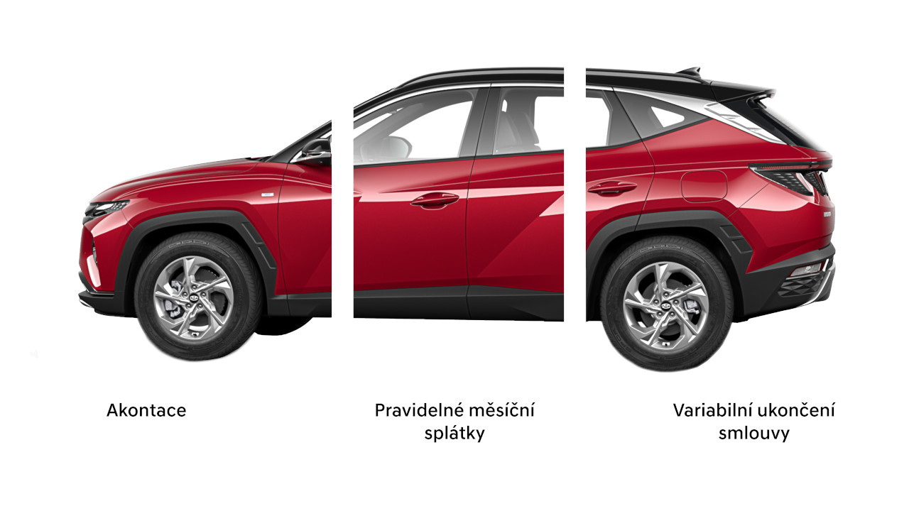 červený hyundai tucson rozdělený na 3 díly